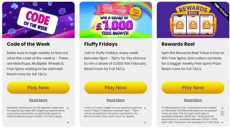 Promotions offered by Fever Bingo